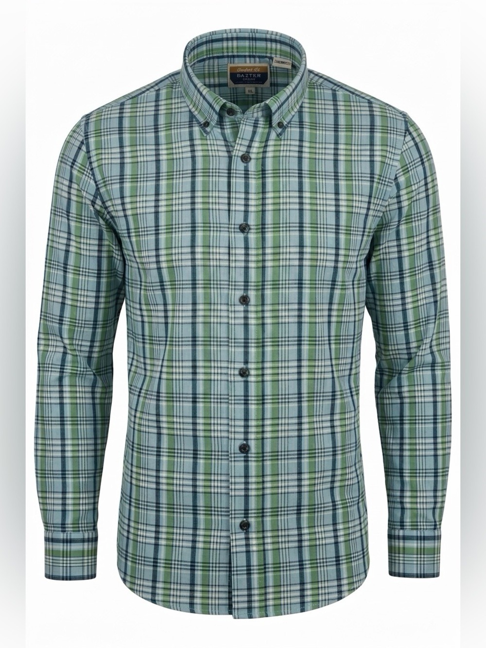 Vintage 90s Baxter Brand NWT Men's XL Plaid Button Down Shirt Blue Green
